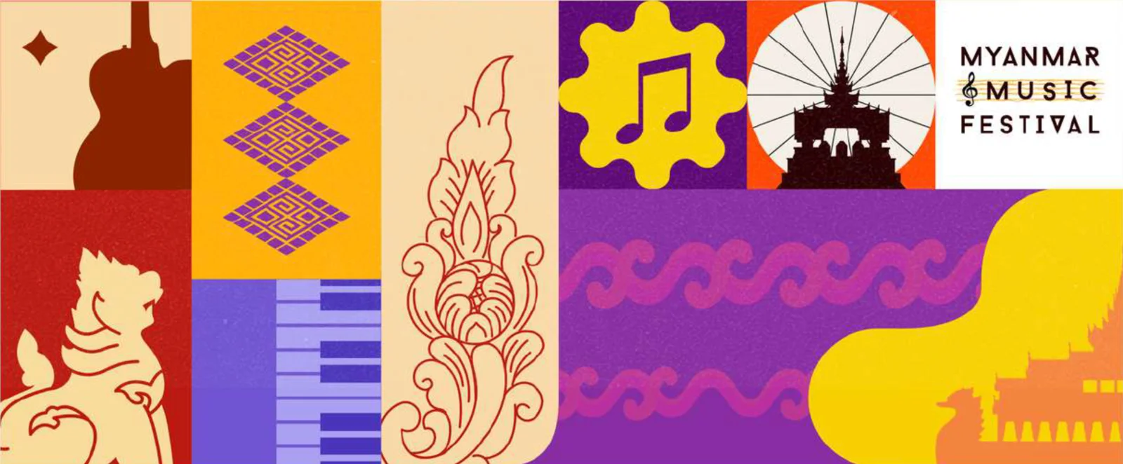 Myanmar Music Festival Season 10 artwork with musical instruments and colourful Myanmar-inspired motifs